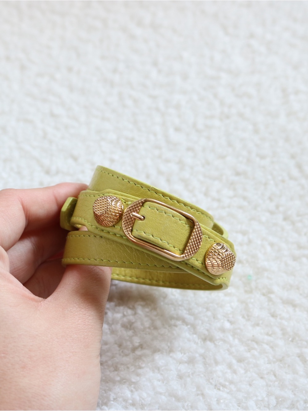 Balenciaga Triple Tour Wrap City Bracelet Chartreuse Green Size Medium